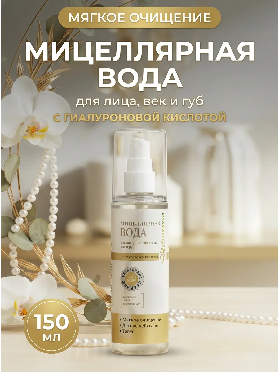 Мицеллярная вода «Cremissimo Collection» *ГИАЛУРОНКА* для всех типов кожи 150 мл.